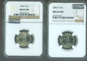 2007 P/D Jefferson Nickel 5C NGC MAC MS65 6FS qualità 2 monete - Foto 1 di 6
