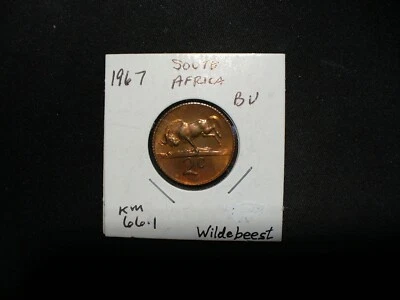 South Africa 1967 2 Cent Wildebeest Uncirculated Bronze Coin - Image 1 of 2