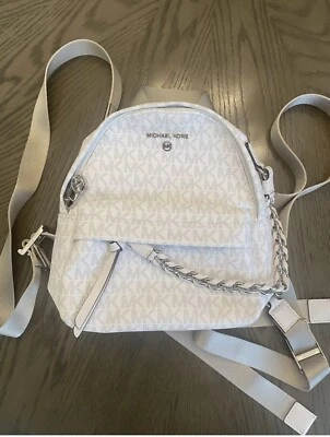 Michael Kors Signature Slater Messenger Backpack Extra Small Bright White Silver - Image 1 of 4