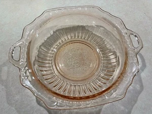 Vintage Depression Glass Pink Mayfair Bowl W/Handles Ribbed 11 3/4" x 10" (F11) - Picture 1 of 7