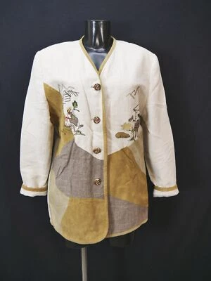 Meico Landhaus Look beige mit Stickerei fesche Damen Leinen Trachtenjacke Gr.40 - Bild 1 von 4