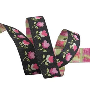 Renaissance Ribbons Mary Engelbreit HEART FLOWERS 5/8" Woven Trim Sold by 1 yd - Picture 1 of 3