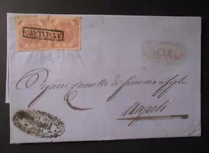 ITALIA ,ITALY 1858 NAPOLI STEMMA 2 Sicilie 2gr. x 2 rosa I°Tav lettera BARI BPP - Foto 1 di 3