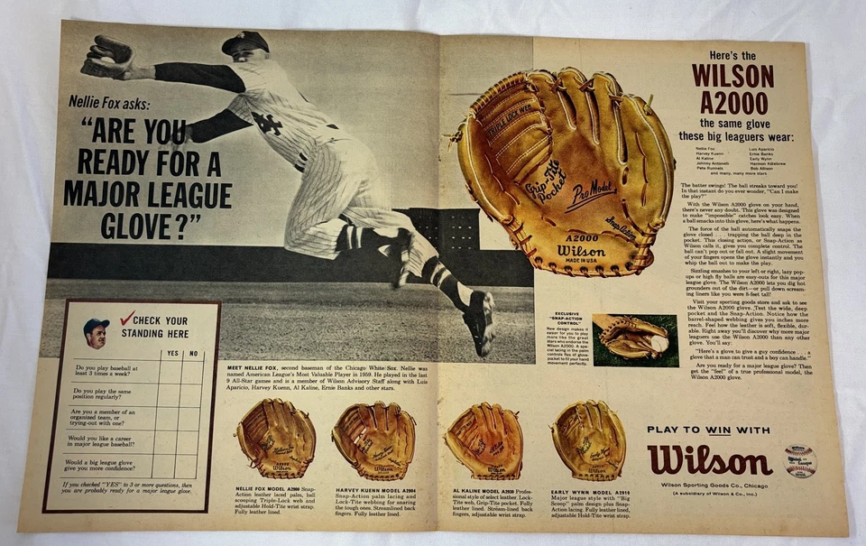 1961 two page Wilson baseball glove ad ~ NELLIE FOX - Image 1 of 1