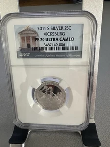 2011-S Vicksburg SILVER Quarter, NGC PF70 UCAM 25C - Picture 1 of 2