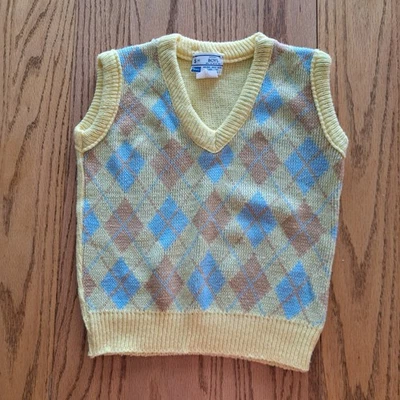 Chaleco Suéter Vintage Años 80 Sears Niños Amarillo Azul Argyle Acrílico Orlon Talla S (4) Foto 1 de 4