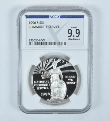 1996-S Community Service Commemorative Silver Dollar Proof 9.9 UCAM NGC X *1739 - Image 1 of 4