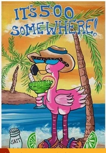 SOMMER GARTEN FLAGGE LEINEN 12"X18" "ES IST 5:00 IRGENDWO" STRAND HAUS DEKOR - Bild 1 von 2