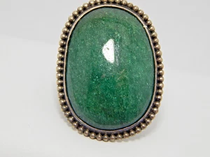 Großer Vintage Sterling handgefertigter Ring grüner Aventurin 1" x 1,5" Größe 7 - Bild 1 von 7