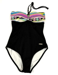 Only Free Women Swimwear Halter Black Striped size M - Picture 1 of 12