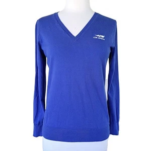 RALPH LAUREN Tennis US Open Logo V-neck Sweater Royal Blue Small Retro Sport - Picture 1 of 8