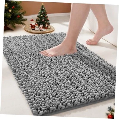  Tapetes de banheiro antiderrapantes laváveis - Chenille absorvente ultra macio 24" x 17" cinza - Imagem 1 de 4