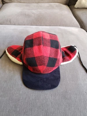 Chapéu Trapper com Chapéu de Beisebol Bill Vermelho Preto Xadrez - Antigo Azul Marinho Tamanho G/XL Novo sem etiquetas - Imagem 1 de 4