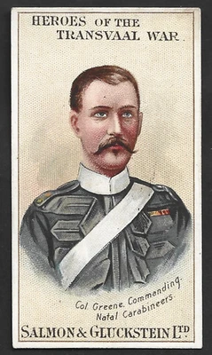 1901 SALMON GLUCKSTEIN HEROES OF THE TRANSVAAL WAR COLONEL GREENE CIGARETTE CARD - Image 1 of 2