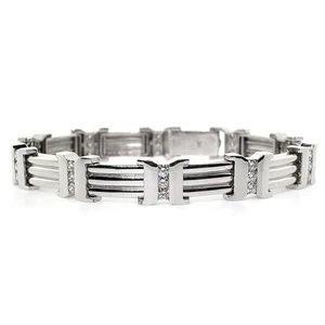 Heavy 14k White Gold 2.63 CT Men's Diamond Bracelet- Diamond Bracelet for Men - Picture 1 of 2
