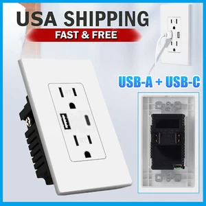 USB C Charger Wall Outlet Socket AC Power Receptacle Plate Panel 15A 110V-250V - Picture 1 of 12