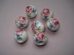 7 Perles Vintage en Céramique à décor de Roses - Imagen 1 de 4