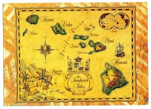 Ye Ole Map of the Sandwich Isles Hawaii Post Card Good Condition Island Heritage - Picture 1 of 2