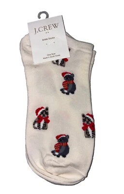 Meias de tornozelo femininas J.Crew Factory Papai Noel gato tamanho único Natal feriado marfim nova com etiquetas - Imagem 1 de 3