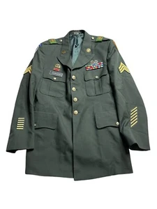 Patched US Army Coat 46L Green Dress Jacket Combat Action 10th Mountain Sargent - Picture 1 of 14