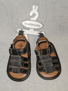 BNWT Koala Baby Boy Black Faux Leather Sandals Size 2