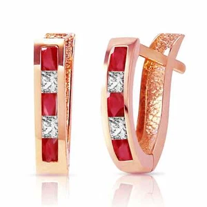 1.26 Carat 14K Solid Rose Gold Ruby White Topaz Hoop Gemstone Earrings - Picture 1 of 3