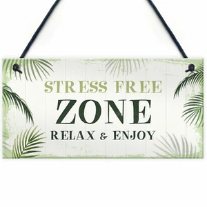 Shabby Chic Stress Free Zone Sign Hot Tub Plaque Garden Shed Summer House Sign - Picture 1 of 9