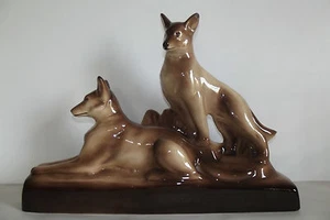 04B57 ANCIEN STATUE ANIMALIÈRE CÉRAMIQUE ART DÉCO SIGNE FRANÇOIS / STE RADEGONDE - Picture 1 of 8