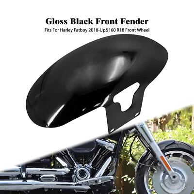 Black Short Metal Front Fender Fit For Harley M8 Softail Fat Boy FLFB 160 R18 - Imagem 1 de 4