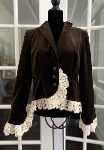 GIACCA VALENTINO VINTAGE CON FINIM IN PIZZO SU ORLO E POLSINI TAGLIA 14 INCONTAMINATA INDOSSATA UNA VOLTA