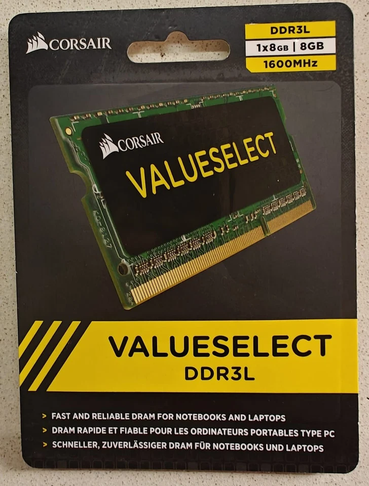 CORSAIR VALUESELECT CMSO8GX3M1C1600C11 8GB DDR3L 1600MHZ SO-DIMM RAM MEMORY- - Image 1 of 2