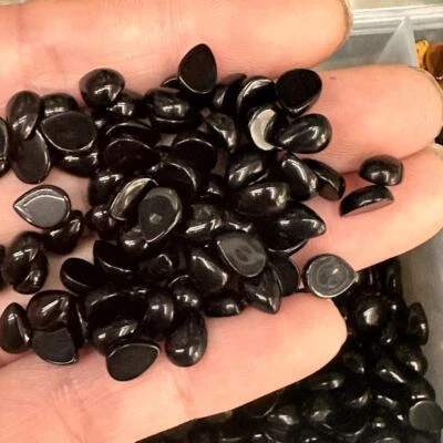 100pcs 6x8mm Natural Obsidian Stone Teardrop CAB CABOCHON DIY Jewelry Making - Image 1 of 4