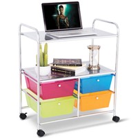 Home Office Storage Organizer Cart Drawer Steel Rack Shelf Plastic Bin Wheels