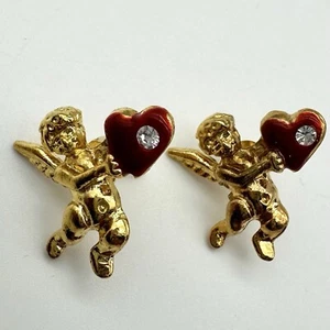 Genuine Austrian Crystal 24 K Gold Electroplated Cupid Stud Earrings - Picture 1 of 5