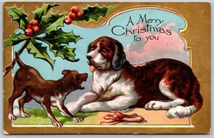 Postal Feliz Navidad a Ti San Bernardo Huesos de Perro Pequeño Serie Perros de Navidad - Imagen 1 de 2