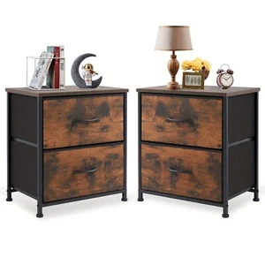 2 Drawer Dresser Nightstand Bedroom Storage Organizer Cabinet Fabric Drawers - Picture 1 of 31