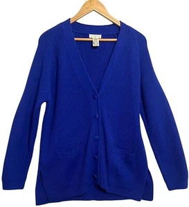 Yarnwork Women Medium Blue Button-Up Cardigan Sweater With Ribbed Knit & Pockets - Picture 1 of 15