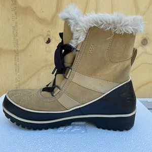 Sorel Tivoli Tan Suede Waterproof Winter Snow Boot Womens 6 Lace Up Faux Fur - Picture 1 of 11