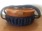 BAKELITE & Seed Bead Antique Purse w/ Interior Mirror Oval Shape Pin-Up Style 