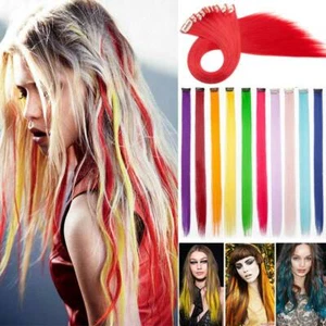 10x Multi Colours Rainbow Clip In Highlight Streaks Festival Long Hair Extension - Picture 1 of 28