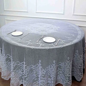 WHITE 120" Premium Lace Round Tablecloth Wedding Party Catering Decorations Sale - Picture 1 of 7