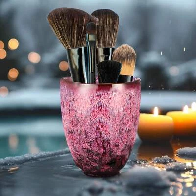 Bathroom Countertop Tumbler Ceramic Toothbrush & Makeup Brush Holder, Blue/Small - Image 1 of 4