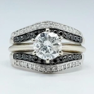3.10Ct Round Cut Moissanite 14k White Gold Plated 925 Enhancer Engagement Ring - Picture 1 of 4