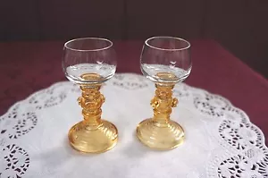 VINTAGE PEDESTAL CLEAR AND AMBER SHOT GLASSES - Picture 1 of 3