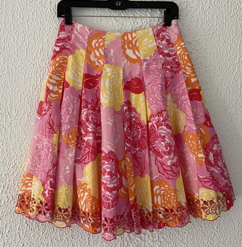 Lilly Pulitzer Ingrid Winner’s Circle floral eyelet hem lined pleated skirt 0 Foto 1 de 4