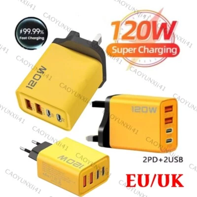 120W Fast Charging Double USB-C PD Multiport Wall Charger Adapter UK-Plug Phone - Imagen 1 de 4