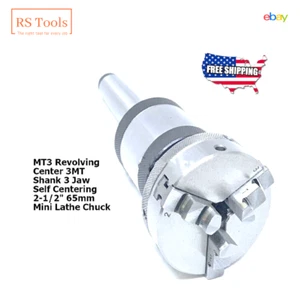 MT3 Revolving Center 3MT Shank 65mm 3 Jaw Self Centering 2-1/2" Mini Lathe Chuck - Picture 1 of 16