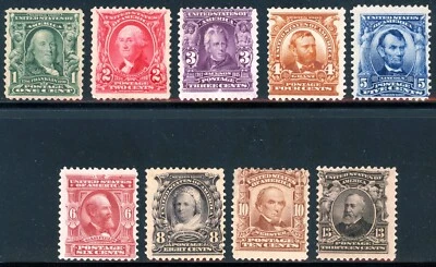 Scott 300 - 308 OH MH FVF US 1902 Issue SCV $500 - Image 1 of 2
