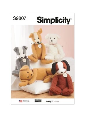SIMPLICITY 9807 PLUSH 24" POSABLE ANIMALS DOGS Sewing Pattern Skill: EASY - Image 1 of 4