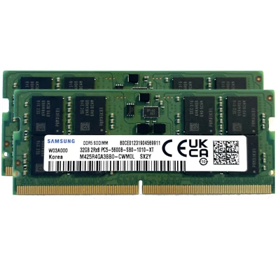 Samsung 2x32GB PC5-44800 DDR5 5600 MHz SODIMM Laptop Memory RAM M425R4GA3BB0-CWM - Image 1 of 2